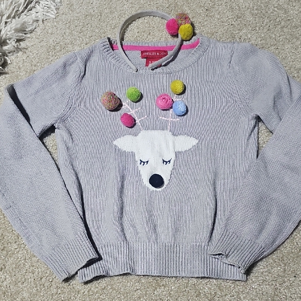 Jingles & Joy Gray Sweater with Reindeer